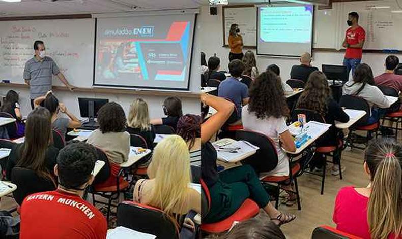 Cerca de 5 mil estudantes realizaram a prova no formato digital e 400 de forma presencial(foto: Determinante/Divulgação) Imagem da sala de aula durante aplicação do Simulado Enem